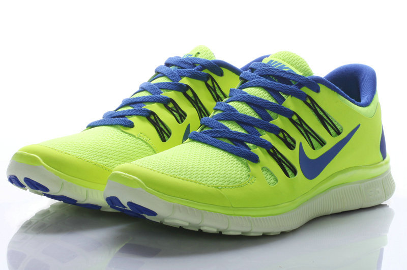 Hot Nike Free5.0 Women Shoes Blue/Greenyellow